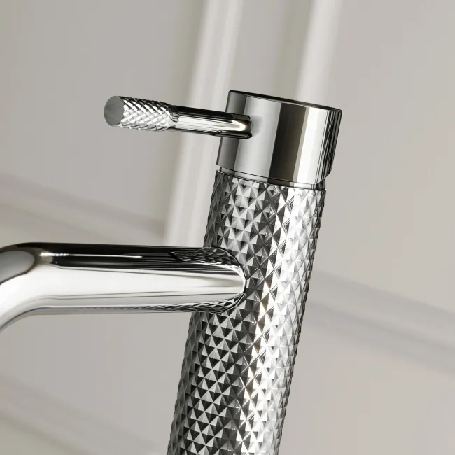 Suir Chrome High Rise Basin Mixer Tap with Knurled Detailing