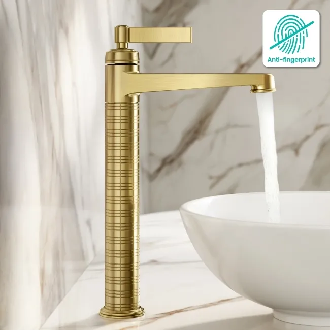 Corrib Brushed Brass High Rise Basin Mixer Tap
