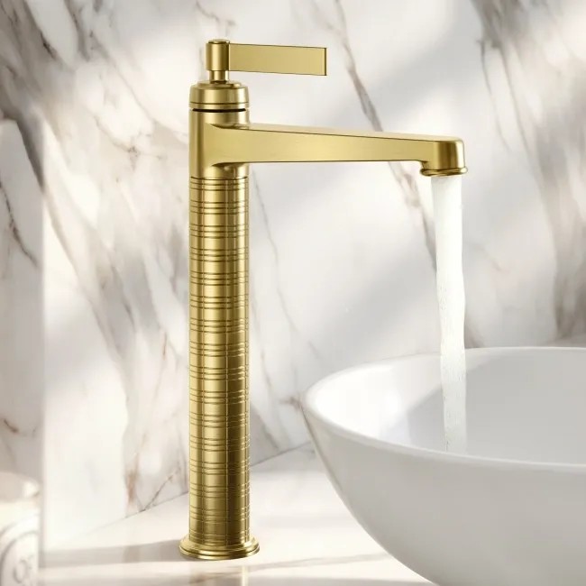 Corrib Brushed Brass High Rise Basin Mixer Tap