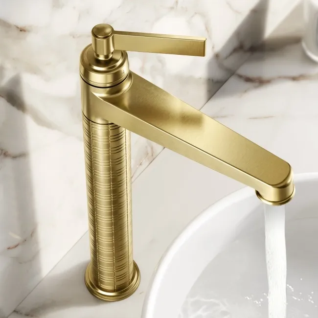 Corrib Brushed Brass High Rise Basin Mixer Tap