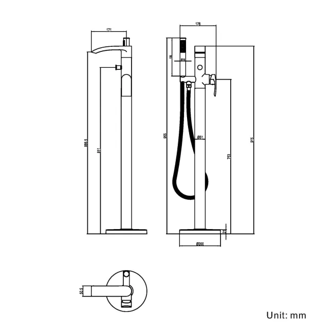 Severn Matt Black Freestanding Bath Shower Mixer Tap