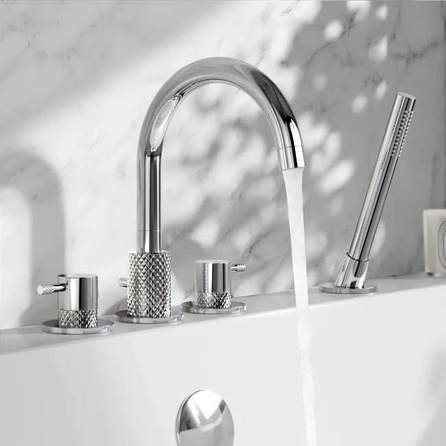 Suir Chrome Bath Mixer Tap & Handheld Shower with Knurled Detailing