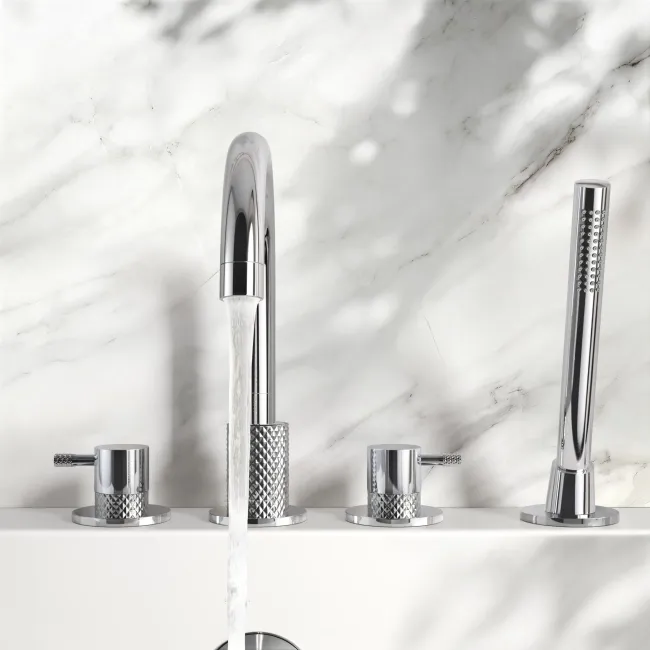 Suir Chrome Bath Mixer Tap & Handheld Shower with Knurled Detailing