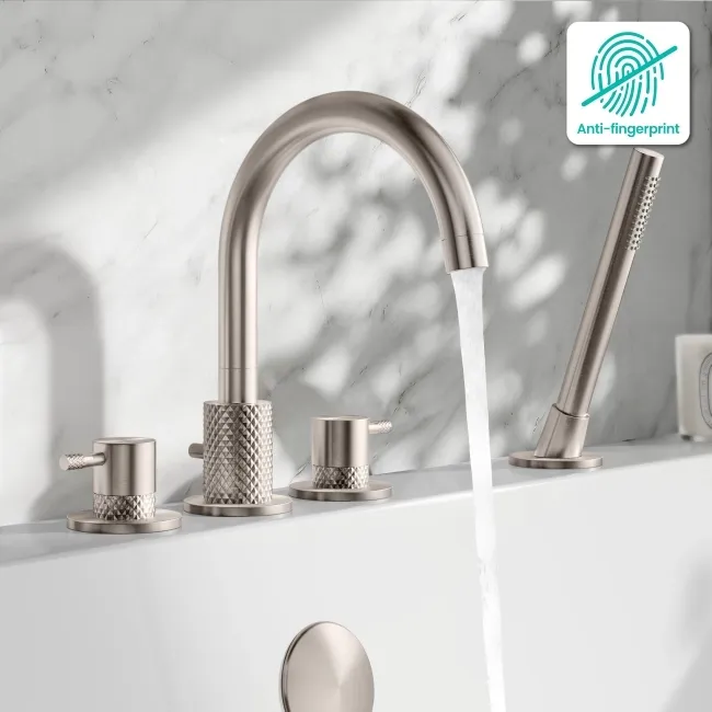 Suir Brushed Nickel Bath Mixer Tap & Handheld Shower with Knurled Detailing