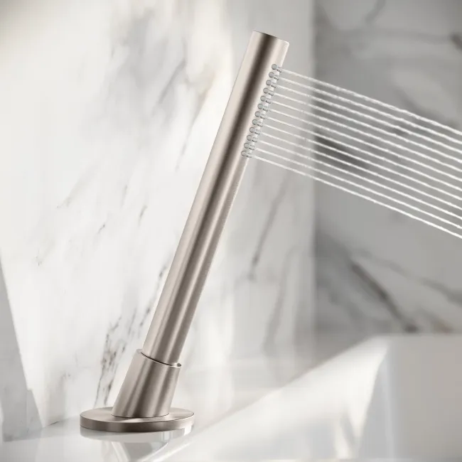 Suir Brushed Nickel Bath Mixer Tap & Handheld Shower with Knurled Detailing