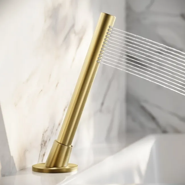 Suir Brushed Brass Bath Mixer Tap & Handheld Shower with Knurled Detailing