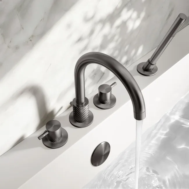 Suir Brushed Gunmetal Bath Mixer Tap & Handheld Shower with Knurled Detailing