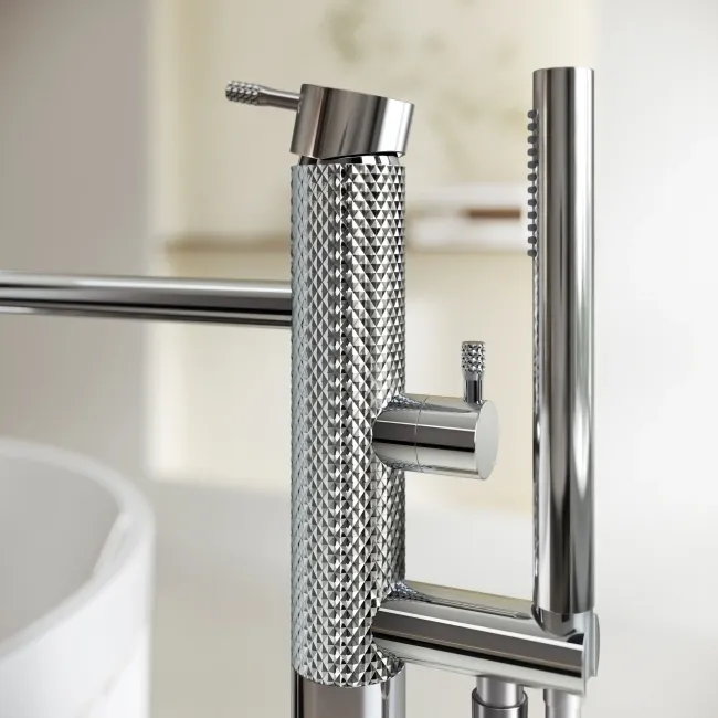 Suir Chrome Freestanding Bath Shower Mixer Tap with Knurled Detailing