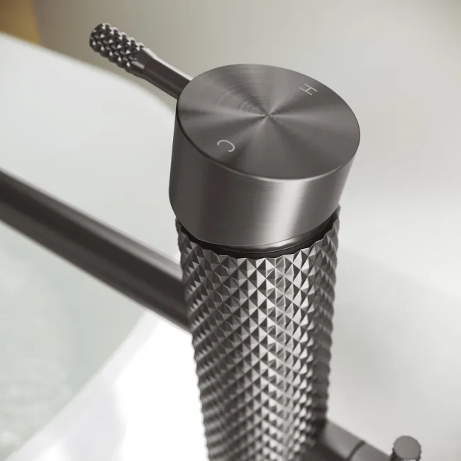 Suir Brushed Gunmetal Freestanding Bath Shower Mixer Tap with Knurled Detailing
