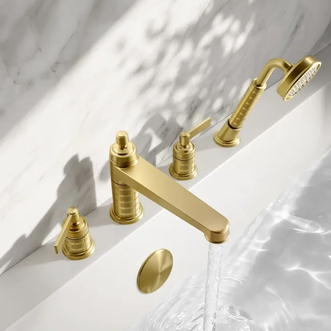 Corrib Brushed Brass Bath Mixer Tap & Handheld Shower