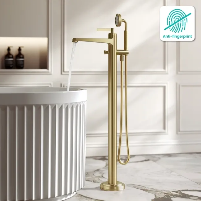 Corrib Brushed Brass Freestanding Bath Shower Mixer Tap