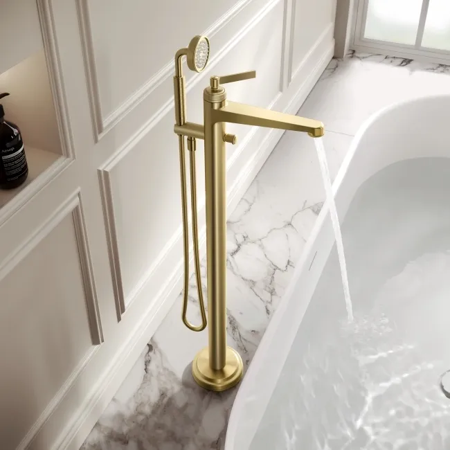 Corrib Brushed Brass Freestanding Bath Shower Mixer Tap