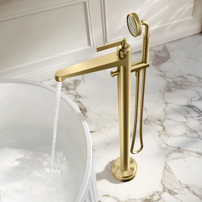 Corrib Brushed Brass Freestanding Bath Shower Mixer Tap