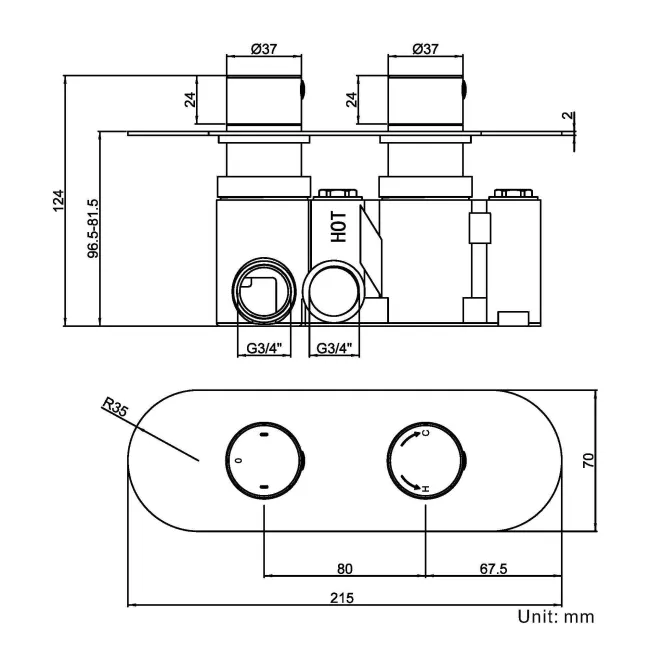 Ballina Premium Matt Black Round Thermostatic Shower Valve - 2 Outlets