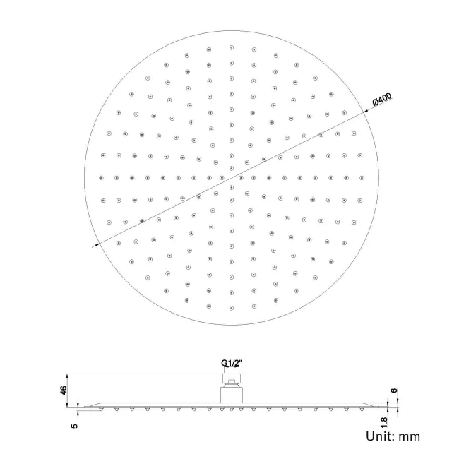 400mm Chrome Round Stainless Steel Slim Shower Head