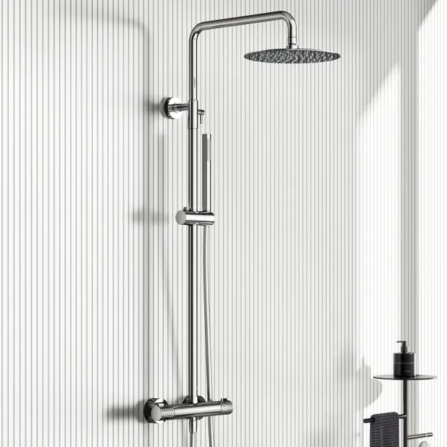 Suir Premium Chrome Round Thermostatic Shower Set with Knurled Detailing