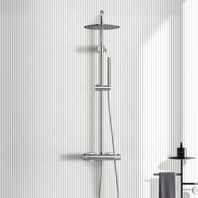 Suir Premium Chrome Round Thermostatic Shower Set with Knurled Detailing