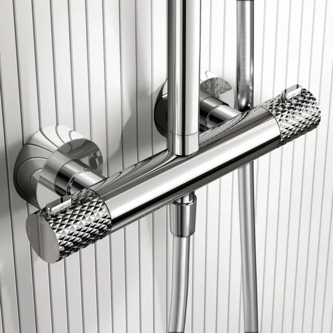 Suir Premium Chrome Round Thermostatic Shower Set with Knurled Detailing