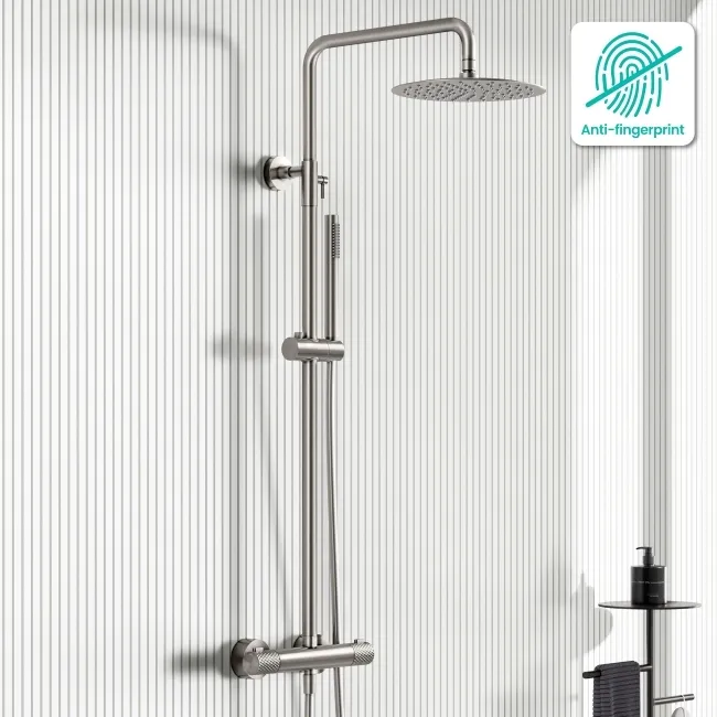 Suir Premium Brushed Nickel Round Thermostatic Shower Set with Knurled Detailing