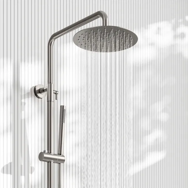 Suir Premium Brushed Nickel Round Thermostatic Shower Set with Knurled Detailing