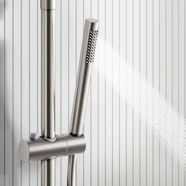 Suir Premium Brushed Nickel Round Thermostatic Shower Set with Knurled Detailing