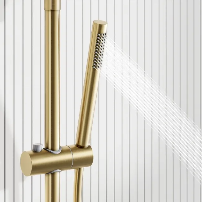 Suir Premium Brushed Brass Round Thermostatic Shower Set with Knurled Detailing