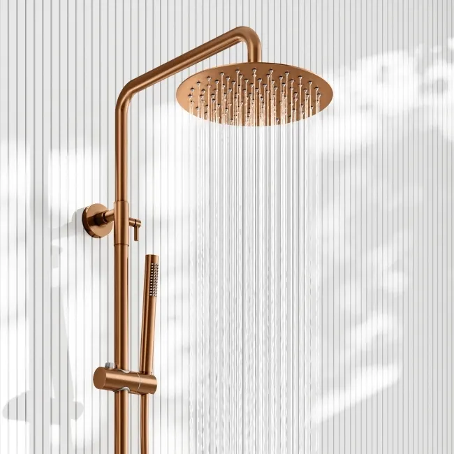 Suir Premium Brushed Copper Round Thermostatic Shower Set with Knurled Detailing
