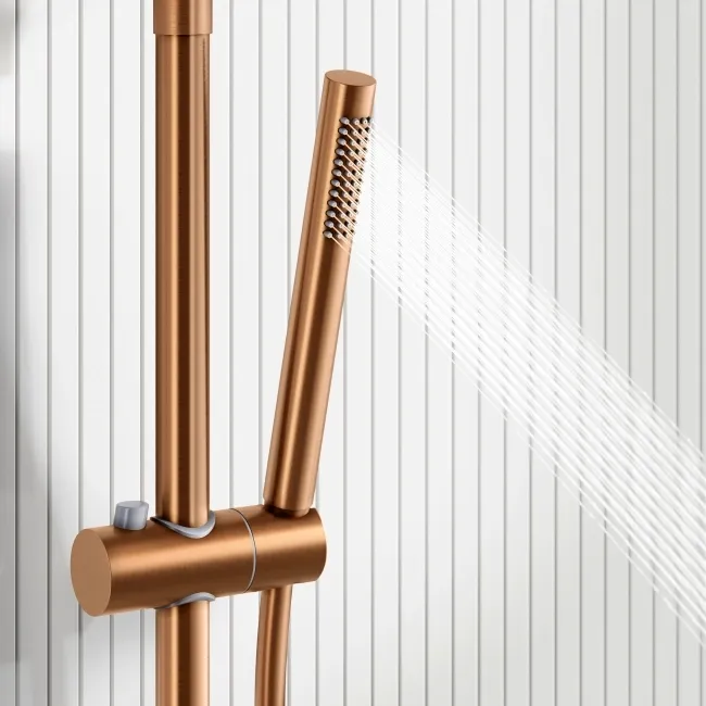 Suir Premium Brushed Copper Round Thermostatic Shower Set with Knurled Detailing