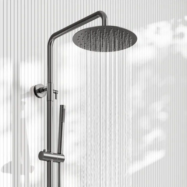 Suir Premium Brushed Gunmetal Round Thermostatic Shower Set with Knurled Detailing