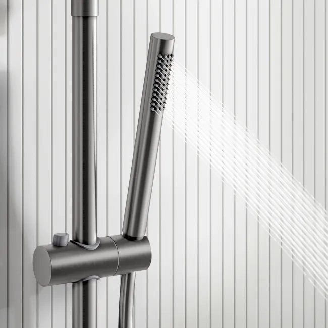 Suir Premium Brushed Gunmetal Round Thermostatic Shower Set with Knurled Detailing