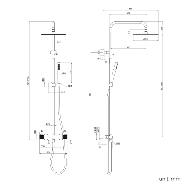 Suir Premium Brushed Gunmetal Round Thermostatic Shower Set with Knurled Detailing