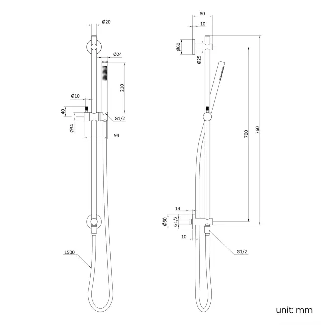 Suir Brushed Nickel Shower and Sliding Riser Set