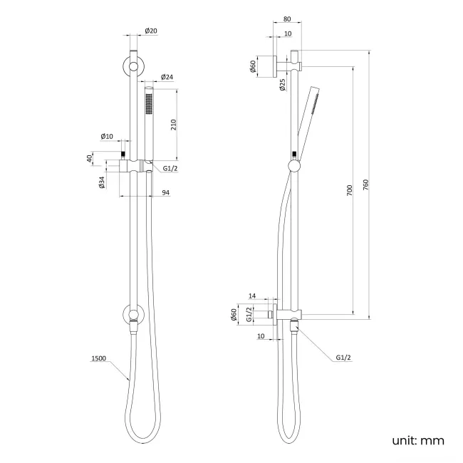 Suir Brushed Brass Shower and Sliding Riser Set