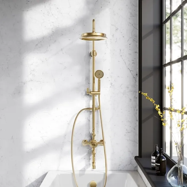 Corrib Premium Round Brushed Brass Thermostatic Bath Filler Shower Set