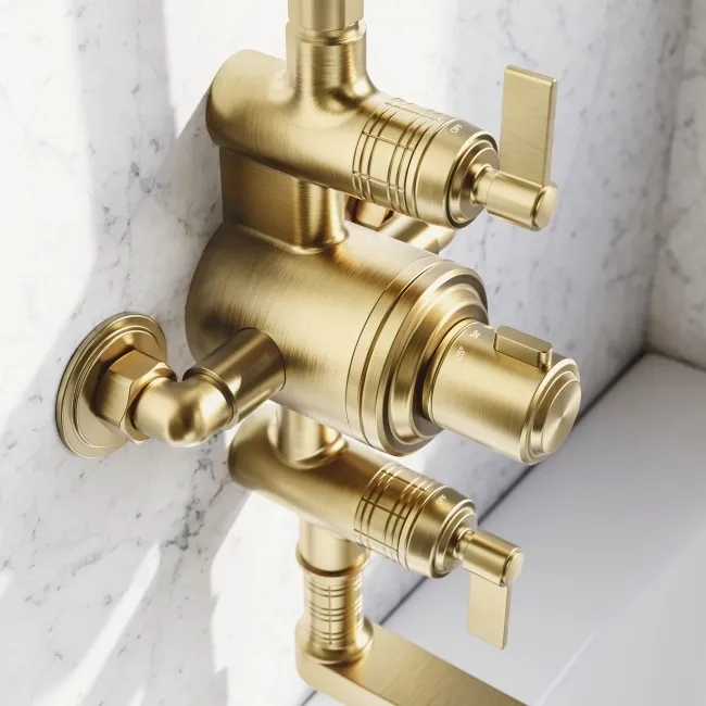 Corrib Premium Round Brushed Brass Thermostatic Bath Filler Shower Set
