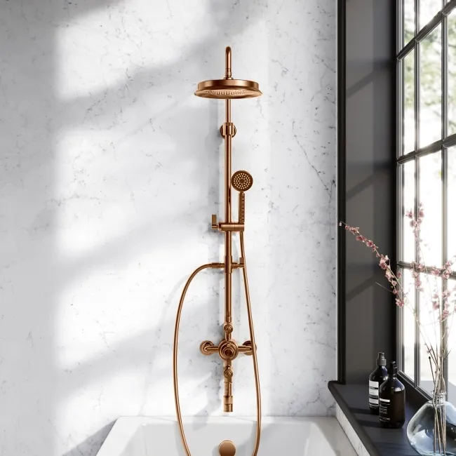 Corrib Premium Round Brushed Copper Thermostatic Bath Filler Shower Set
