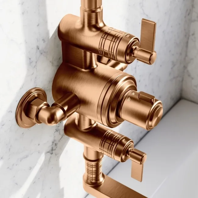 Corrib Premium Round Brushed Copper Thermostatic Bath Filler Shower Set