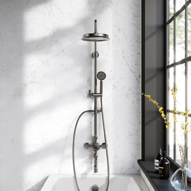 Corrib Premium Round Brushed Gunmetal Thermostatic Bath Filler Shower Set