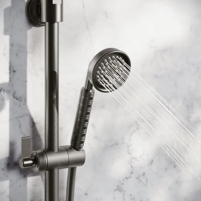Corrib Premium Round Brushed Gunmetal Thermostatic Bath Filler Shower Set