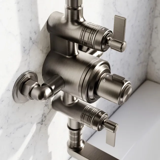 Corrib Premium Round Brushed Gunmetal Thermostatic Bath Filler Shower Set