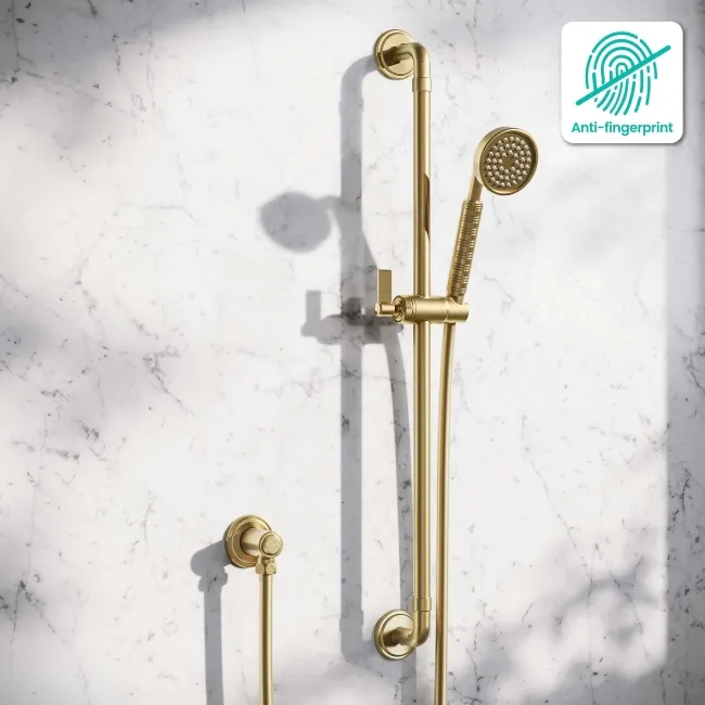 Corrib Brushed Brass Round Shower and Sliding Riser Set
