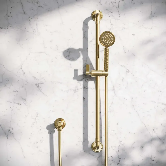 Corrib Brushed Brass Round Shower and Sliding Riser Set