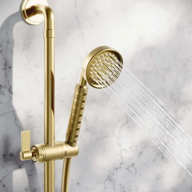 Corrib Brushed Brass Round Shower and Sliding Riser Set