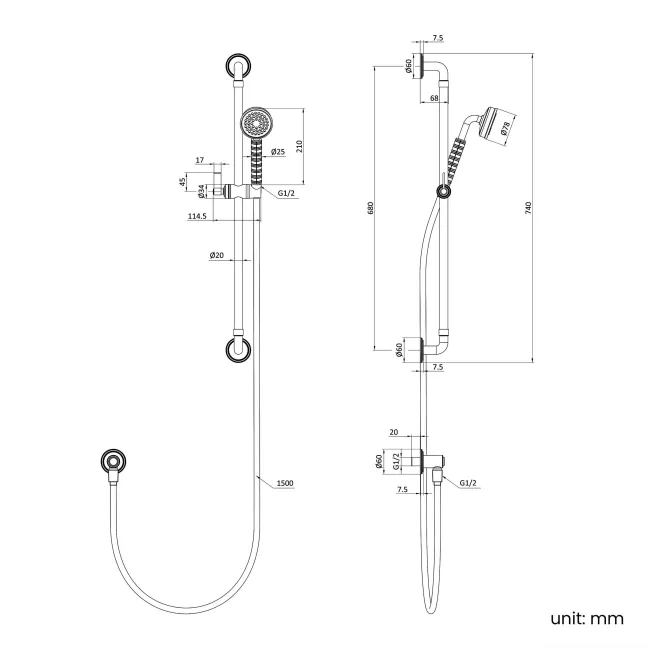 Corrib Brushed Brass Round Shower and Sliding Riser Set
