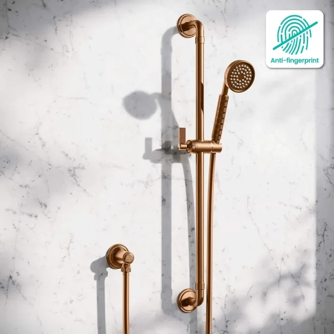 Corrib Brushed Copper Round Shower and Sliding Riser Set