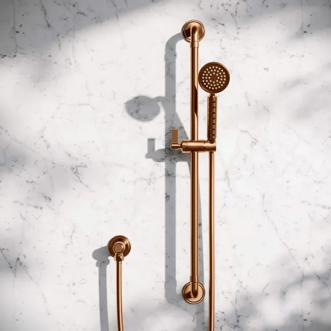Corrib Brushed Copper Round Shower and Sliding Riser Set