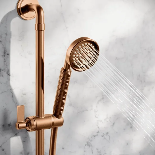 Corrib Brushed Copper Round Shower and Sliding Riser Set