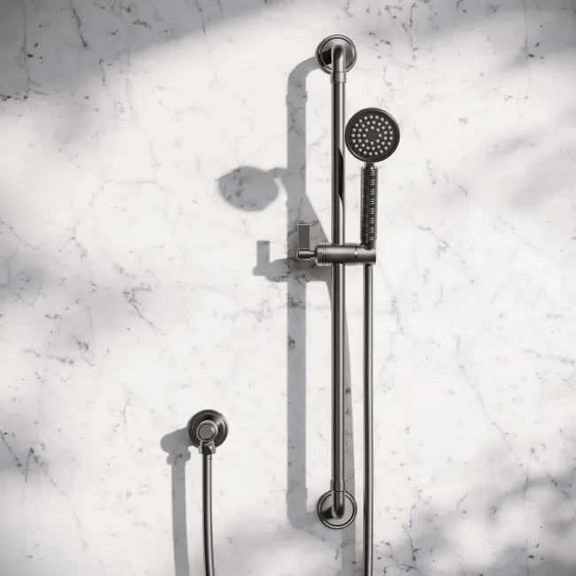 Corrib Brushed Gunmetal Round Shower and Sliding Riser Set