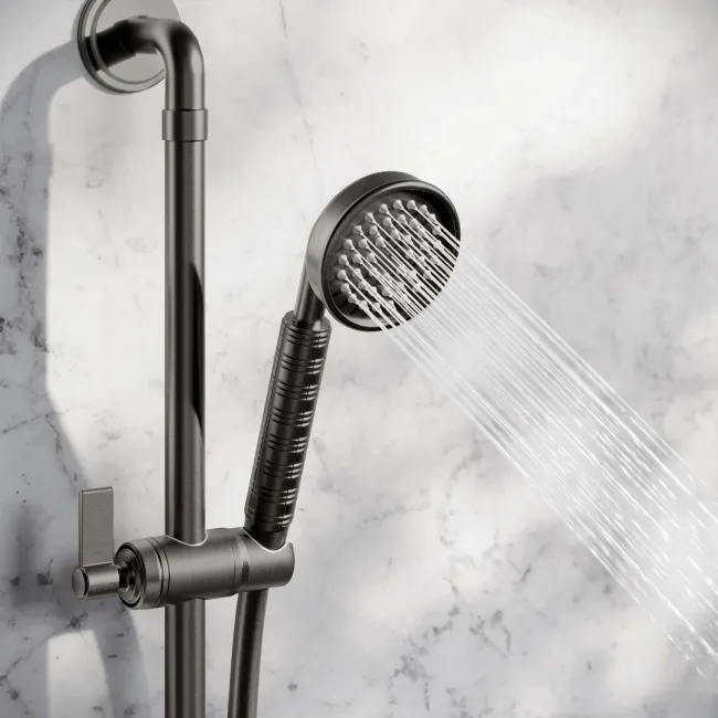 Corrib Brushed Gunmetal Round Shower and Sliding Riser Set