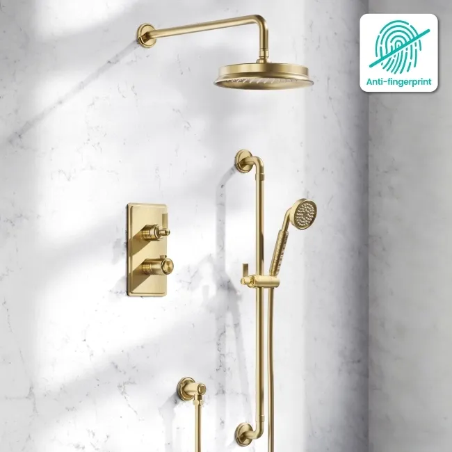 Corrib Premium Brushed Brass Round Thermostatic Shower Set